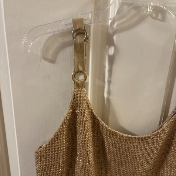 Boston Proper Tan/Gold Shimmer Cocktail Dress with Gold Rings on Straps Size:10 - Picture 2 of 4